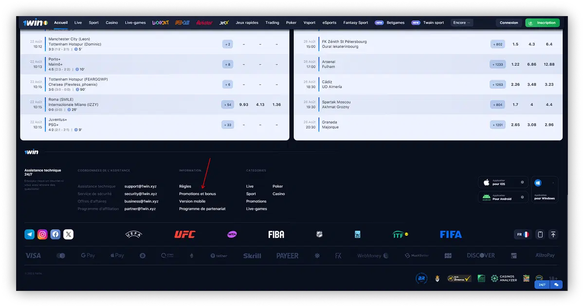 bonus et promotions 1win