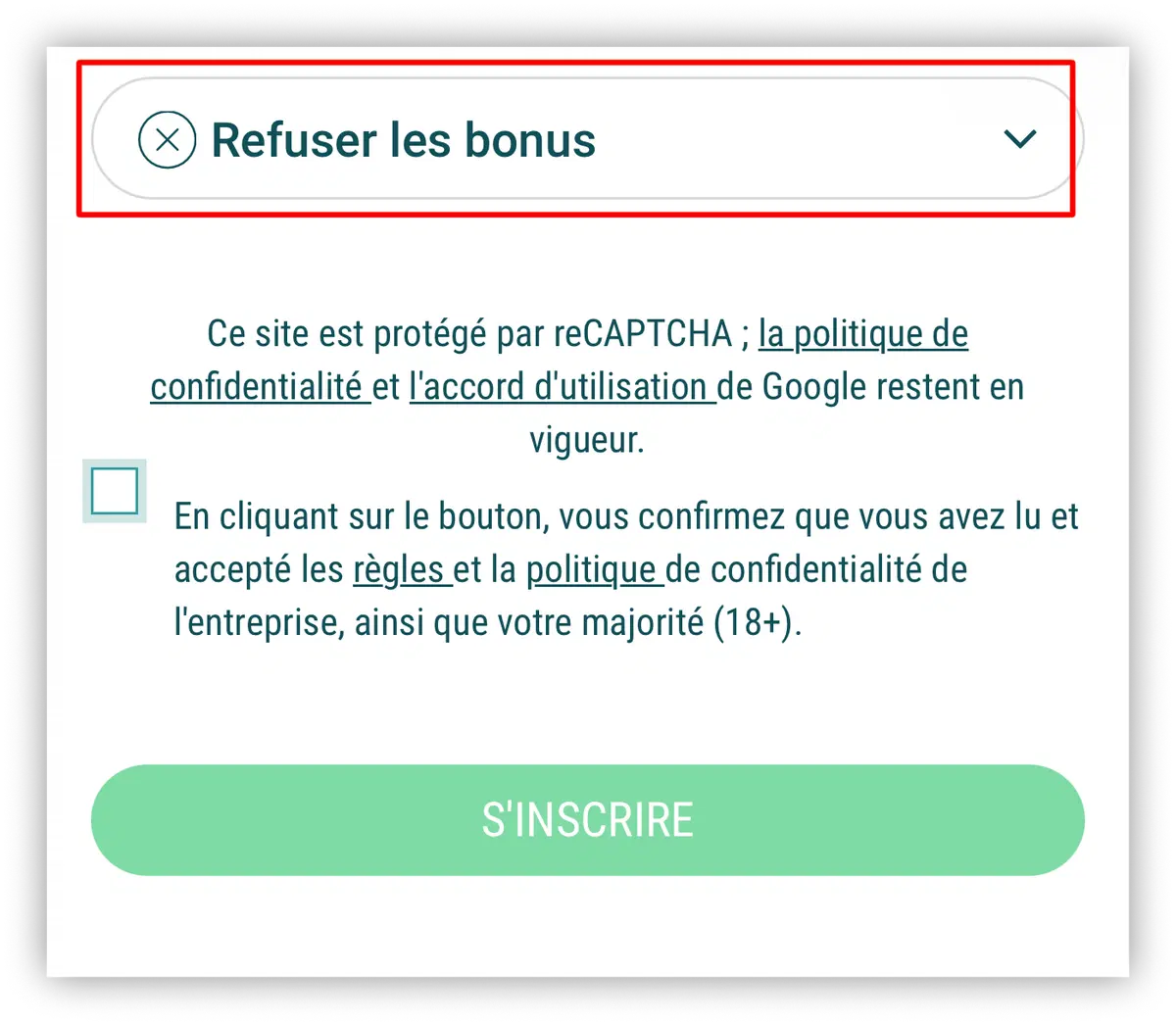 refuser les bonus 22bet