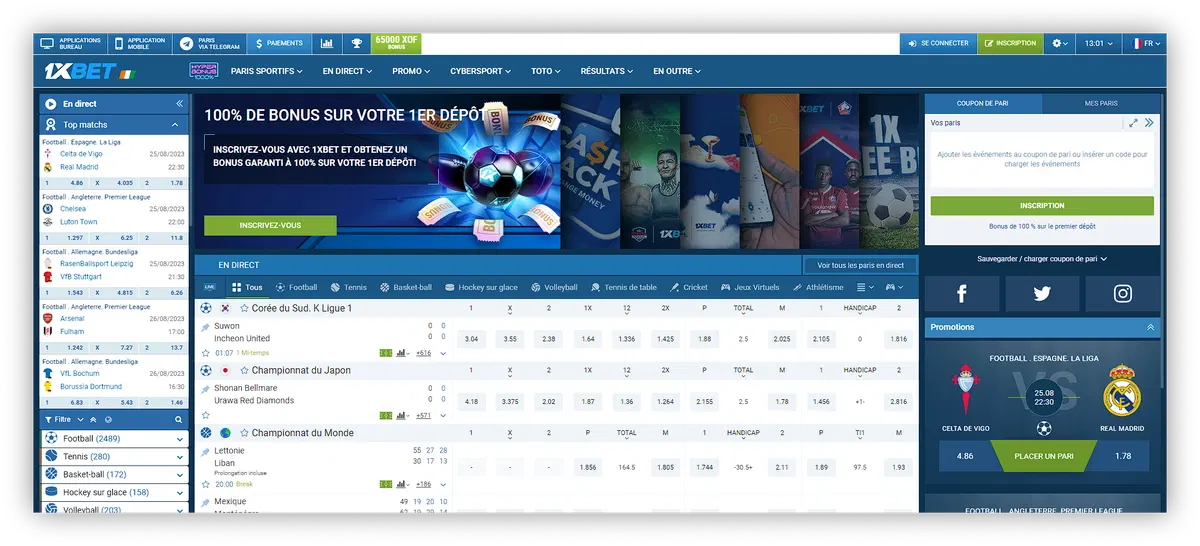 page principale du site 1xbet