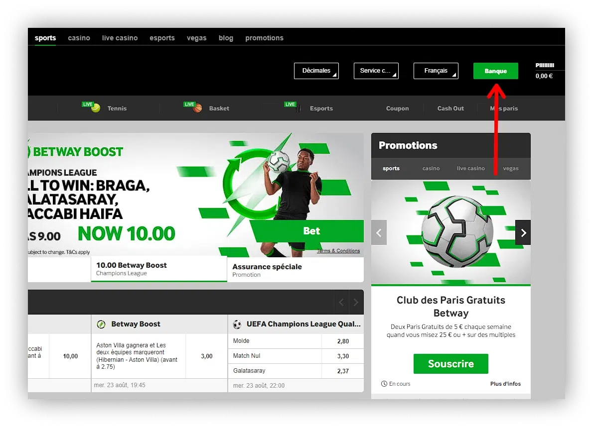 rechargement du compte betway