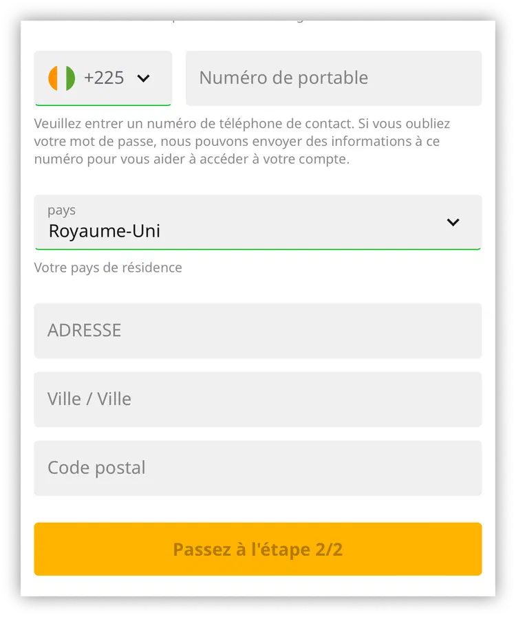 formulaire d'inscription Betfair