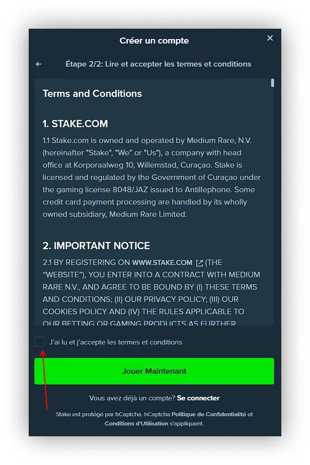 terms et conditions Stake