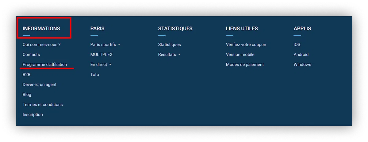 section programme d'affiliation 1xbet