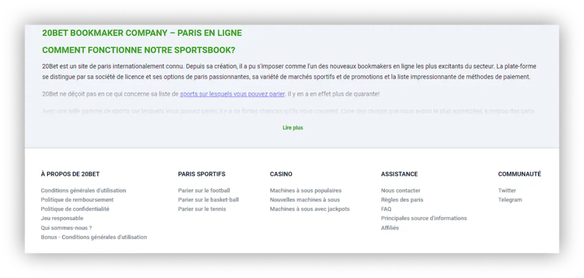 section d'information 20bet