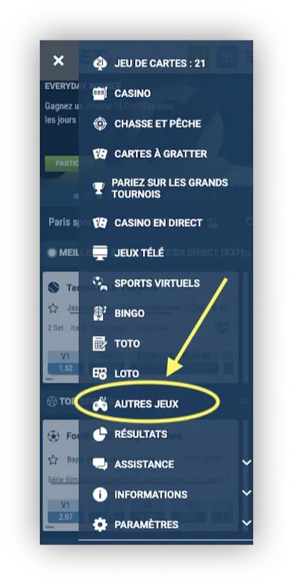 section autres jeux 1xbet