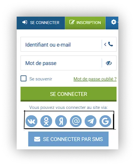 connexion 1xbet via reseaux socieaux