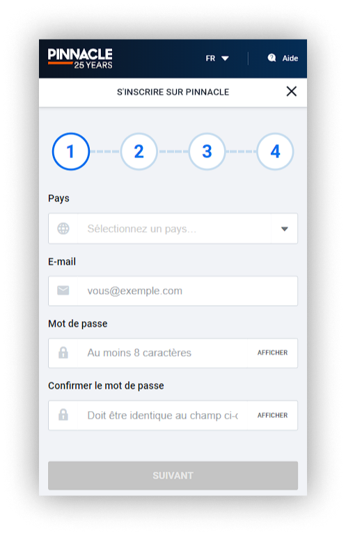 inscription dans l'appication ou version mobile