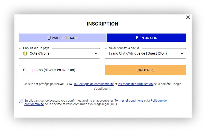 inscription en un clic PariPesa