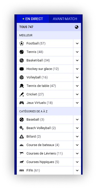 les sports disponibles PariPesa
