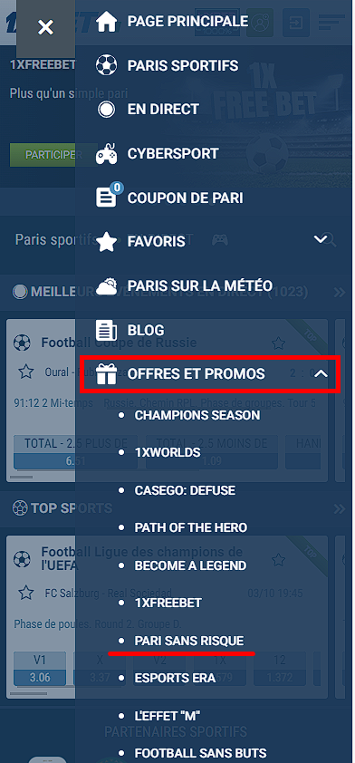 pari sans risque 1xbet