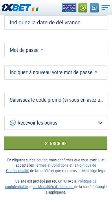 formulaire d'inscription
