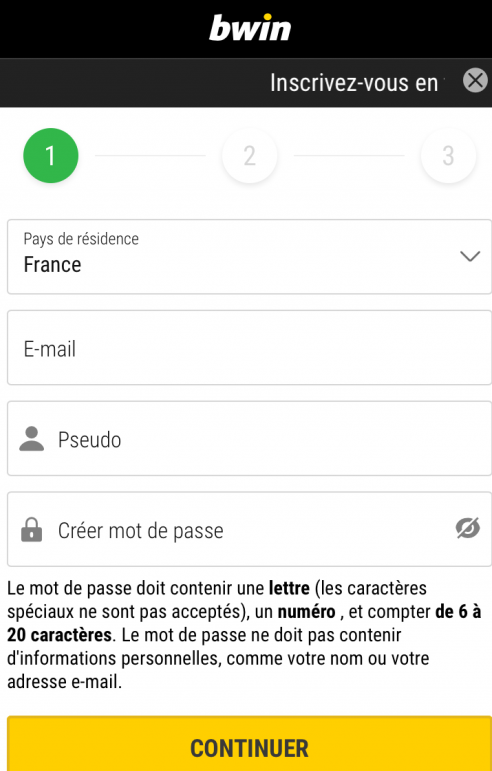 formulaire d'inscription bwin