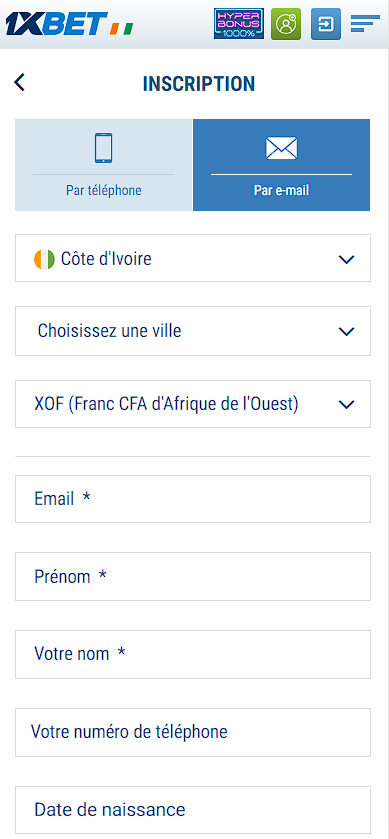 formulaire d'inscription