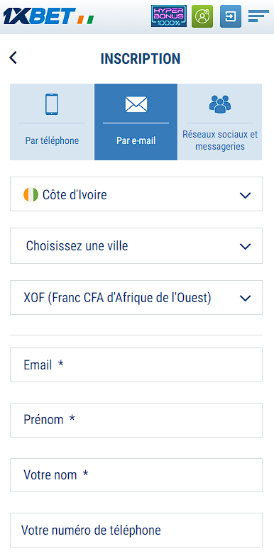 inscription 1xbet