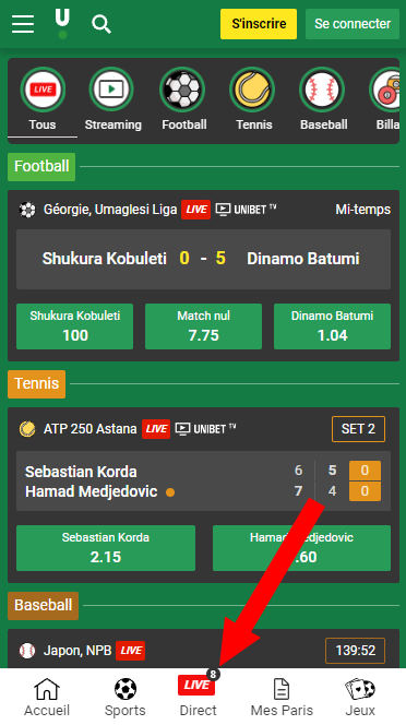 live direct du bookmaker unibet