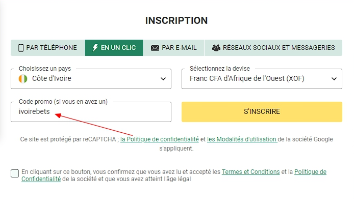 code promo ivoirebets