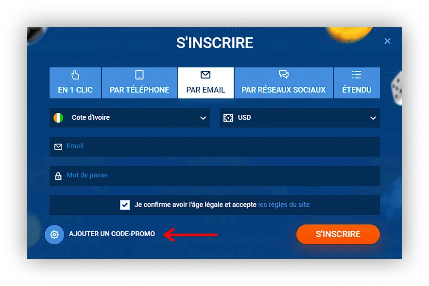 ajouter un code-promo Mostbet