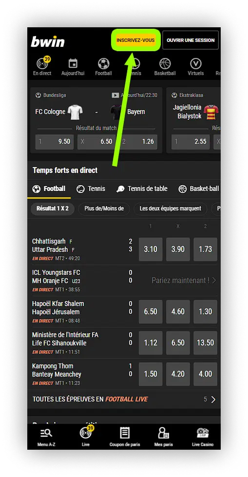 S'inscrire à Bwin