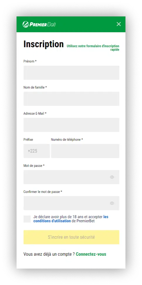 Premier Bet Formulaire d'inscription complet