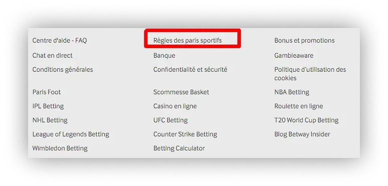 règles des paris sportifs betway