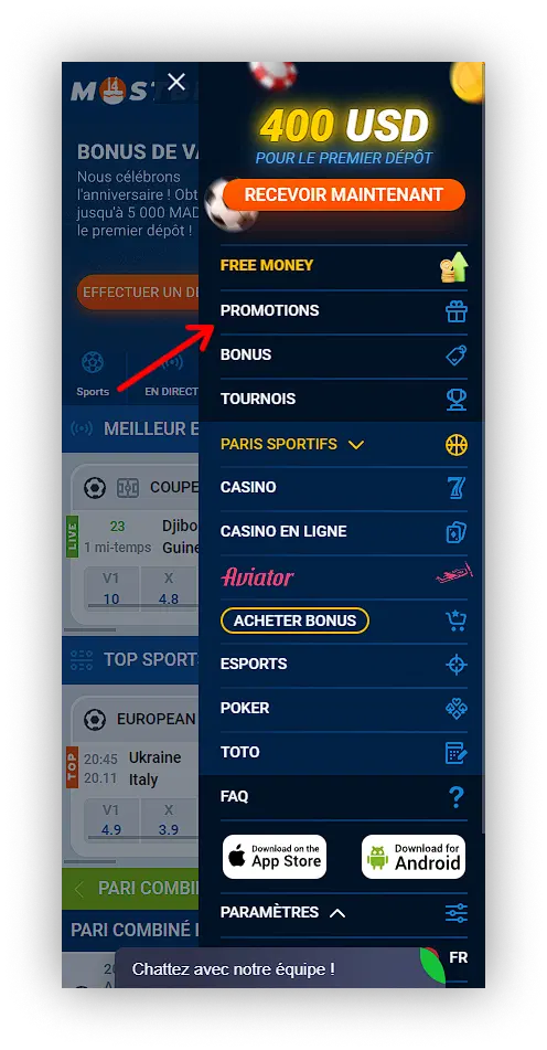 Section Promotions de Mostbet