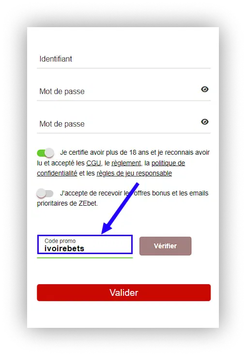 Entrez le code promo ivoirebets pour maximiser vos gains.