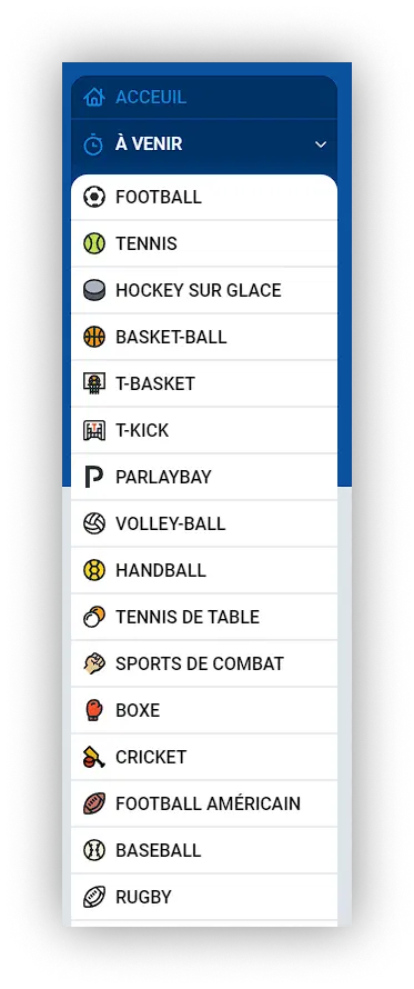 les sports disponibles
