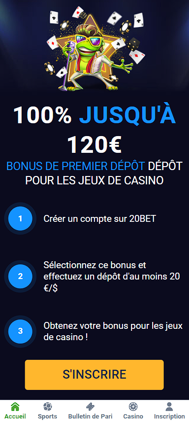 Spins gratuits de bienvenue à 20bet