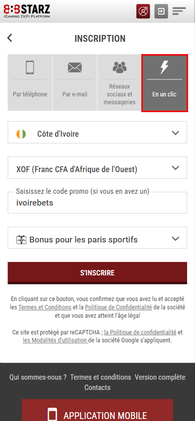 Application d'un code promo en un clic