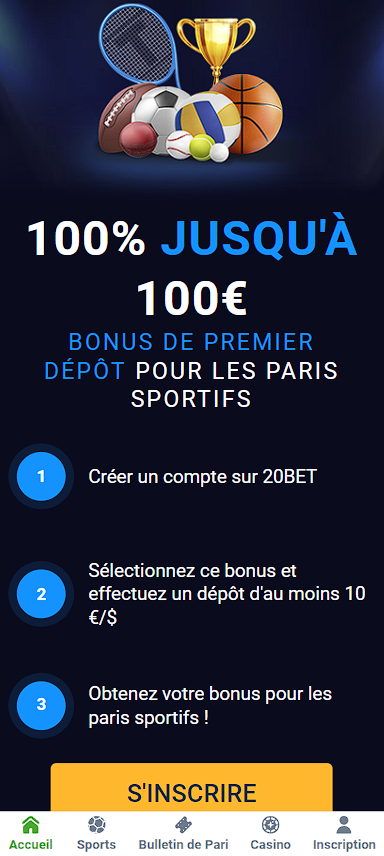 Pari sportif gratuit de bienvenue sur 20bet