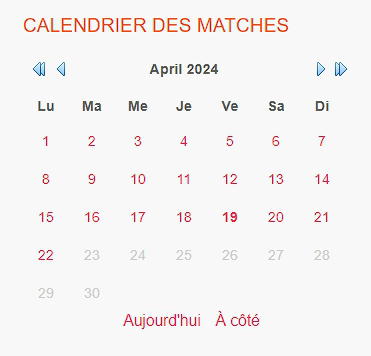 Calendrier des matches