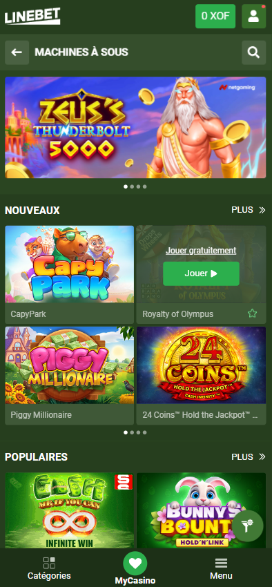 Casino dans l'app Linebet