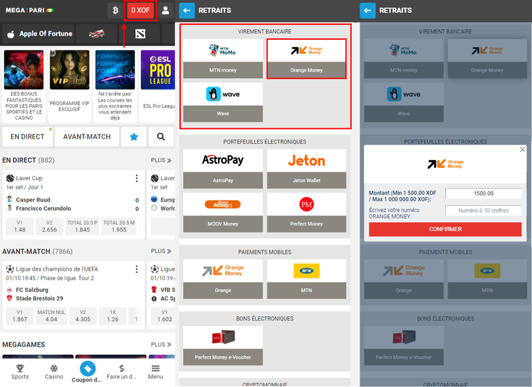 Comment retirer les gains de Megapari avec Orange Money ?