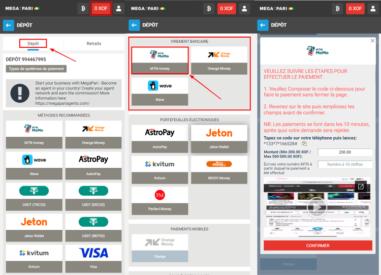 Comment recharger votre compte Megapari via MTN Money